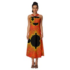 Fractal Mandelbrot Set Pattern Art Sleeveless Cross Front Cocktail Midi Chiffon Dress