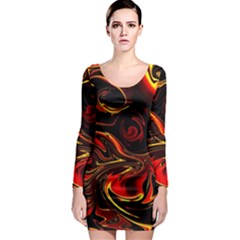 Modern Art Design Fantasy Surreal Orange Long Sleeve Bodycon Dress by Ravend