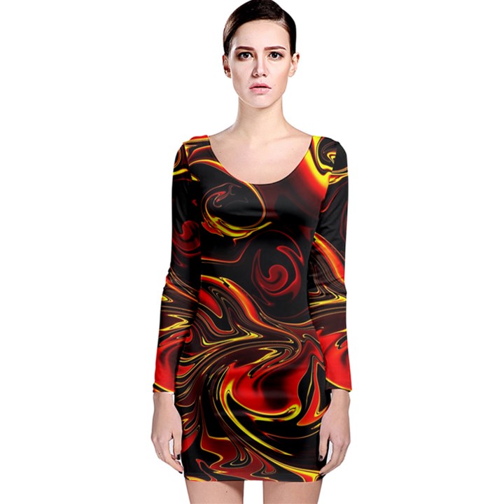 Modern Art Design Fantasy Surreal Orange Long Sleeve Bodycon Dress