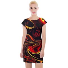 Modern Art Design Fantasy Surreal Orange Cap Sleeve Bodycon Dress by Ravend