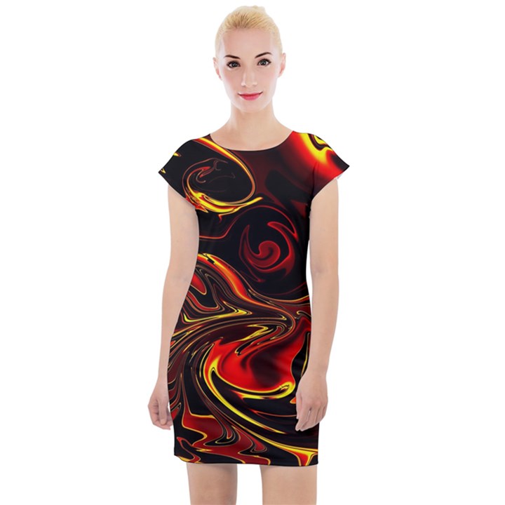 Modern Art Design Fantasy Surreal Orange Cap Sleeve Bodycon Dress