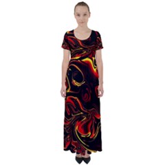 Modern Art Design Fantasy Surreal Orange High Waist Short Sleeve Maxi Dress by Ravend