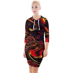 Modern Art Design Fantasy Surreal Orange Quarter Sleeve Hood Bodycon Dress by Ravend