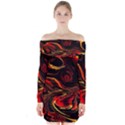 Modern Art Design Fantasy Surreal Orange Long Sleeve Off Shoulder Dress View1