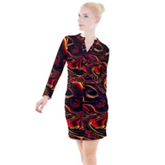 Modern Art Design Fantasy Surreal Orange Button Long Sleeve Dress by Ravend