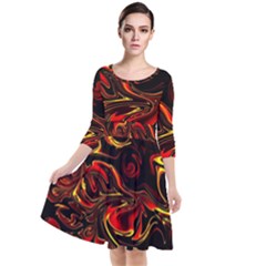 Modern Art Design Fantasy Surreal Orange Quarter Sleeve Waist Band Dress by Ravend