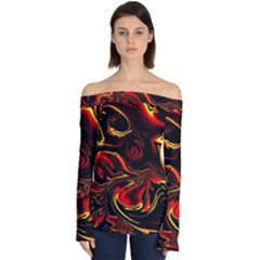 Modern Art Design Fantasy Surreal Orange Off Shoulder Long Sleeve Top by Ravend