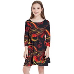 Modern Art Design Fantasy Surreal Orange Kids  Quarter Sleeve Skater Dress by Ravend