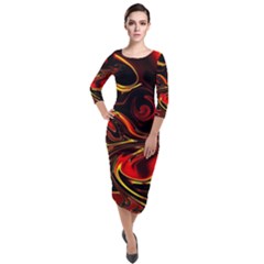 Modern Art Design Fantasy Surreal Orange Quarter Sleeve Midi Velour Bodycon Dress by Ravend