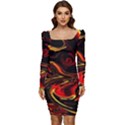 Modern Art Design Fantasy Surreal Orange Women Long Sleeve Ruched Stretch Jersey Dress View1