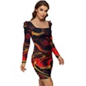 Modern Art Design Fantasy Surreal Orange Women Long Sleeve Ruched Stretch Jersey Dress View2