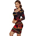 Modern Art Design Fantasy Surreal Orange Women Long Sleeve Ruched Stretch Jersey Dress View3