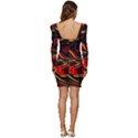 Modern Art Design Fantasy Surreal Orange Women Long Sleeve Ruched Stretch Jersey Dress View4