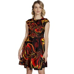 Modern Art Design Fantasy Surreal Orange Cap Sleeve High Waist Dress