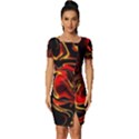 Modern Art Design Fantasy Surreal Orange Fitted Knot Split End Bodycon Dress View1