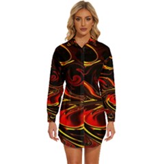 Modern Art Design Fantasy Surreal Orange Womens Long Sleeve Shirt Dress