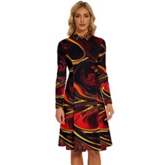 Modern Art Design Fantasy Surreal Orange Long Sleeve Shirt Collar A-line Dress