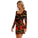 Modern Art Design Fantasy Surreal Orange Long Sleeve Square Neck Bodycon Velour Dress View2