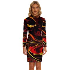 Modern Art Design Fantasy Surreal Orange Long Sleeve Shirt Collar Bodycon Dress by Ravend