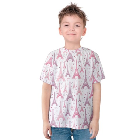 Eiffel Tower Pattern Wallpaper Kids  Cotton Tee by Ravend