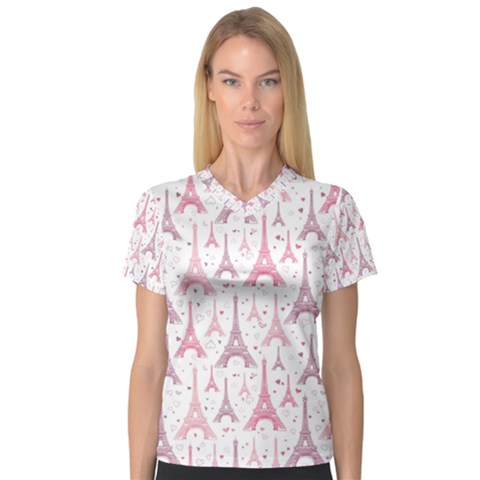 Eiffel Tower Pattern Wallpaper V-neck Sport Mesh Tee by Ravend