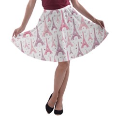 Eiffel Tower Pattern Wallpaper A-line Skater Skirt by Ravend