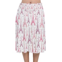 Eiffel Tower Pattern Wallpaper Velvet Flared Midi Skirt by Ravend