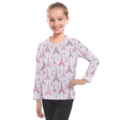 Eiffel Tower Pattern Wallpaper Kids  Long Mesh Tee by Ravend