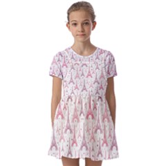 Eiffel Tower Pattern Wallpaper Kids  Short Sleeve Pinafore Style Dress