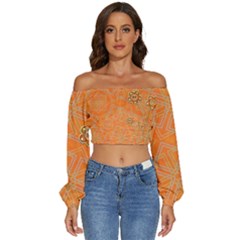 Background Backdrop Art Flowers Long Sleeve Crinkled Weave Crop Top