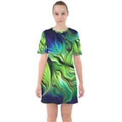 Fractal Art Pattern Abstract Sixties Short Sleeve Mini Dress by Ravend