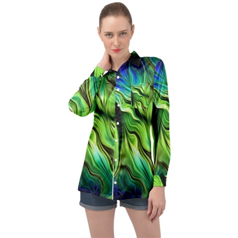 Fractal Art Pattern Abstract Long Sleeve Satin Shirt by Ravend