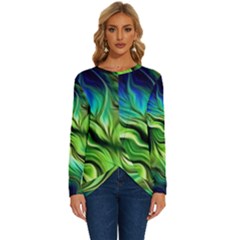 Fractal Art Pattern Abstract Long Sleeve Crew Neck Pullover Top