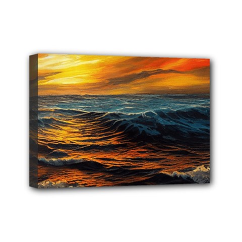 Ocean Sunset Sea Ocean Sunset Mini Canvas 7  X 5  (stretched) by Ravend