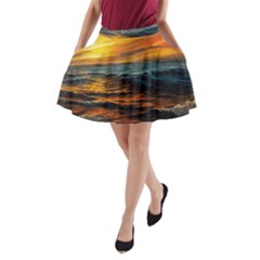 Ocean Sunset Sea Ocean Sunset A-line Pocket Skirt by Ravend