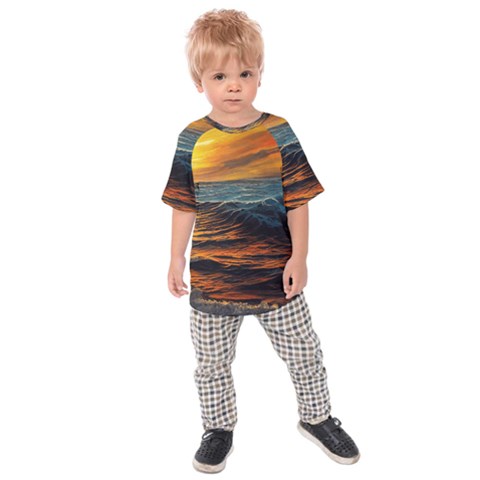 Ocean Sunset Sea Ocean Sunset Kids  Raglan Tee by Ravend