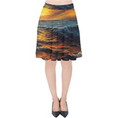 Ocean Sunset Sea Ocean Sunset Velvet High Waist Skirt by Ravend