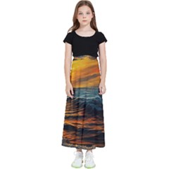 Ocean Sunset Sea Ocean Sunset Kids  Flared Maxi Skirt by Ravend