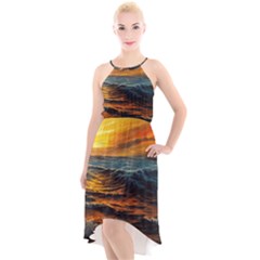 Ocean Sunset Sea Ocean Sunset High-low Halter Chiffon Dress  by Ravend