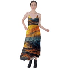 Ocean Sunset Sea Ocean Sunset Tie Back Maxi Dress by Ravend