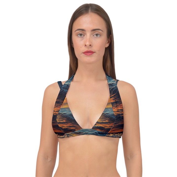 Ocean Sunset Sea Ocean Sunset Double Strap Halter Bikini Top