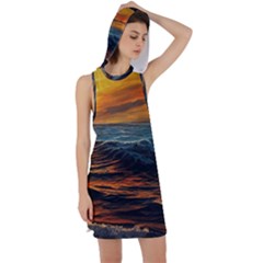 Ocean Sunset Sea Ocean Sunset Racer Back Hoodie Dress by Ravend