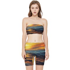 Ocean Sunset Sea Ocean Sunset Stretch Shorts And Tube Top Set by Ravend