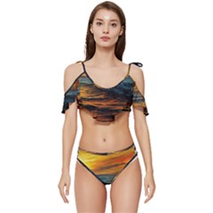 Ocean Sunset Sea Ocean Sunset Ruffle Edge Tie Up Bikini Set	