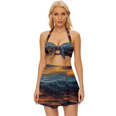 Ocean Sunset Sea Ocean Sunset Vintage Style Bikini Top And Skirt Set  by Ravend