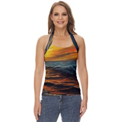 Ocean Sunset Sea Ocean Sunset Basic Halter Top by Ravend