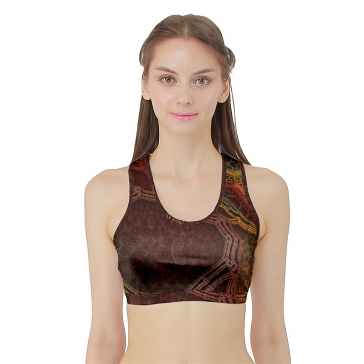 Fractal Pattern Geometric Pattern Sports Bra with Border