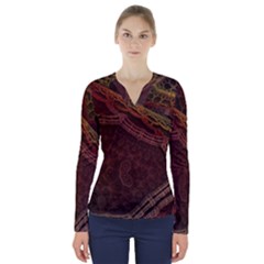 Fractal Pattern Geometric Pattern V-neck Long Sleeve Top by Ravend