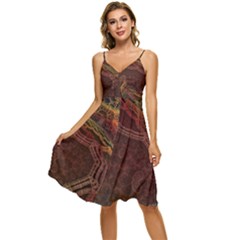 Fractal Pattern Geometric Pattern Sleeveless Tie Front Chiffon Dress by Ravend