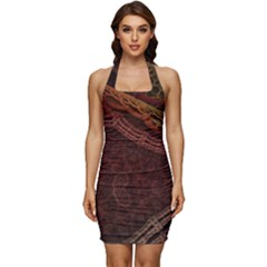 Fractal Pattern Geometric Pattern Sleeveless Wide Square Neckline Ruched Bodycon Dress